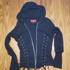 Royal Bones Black Lace-Up Hooded Zip Jacket